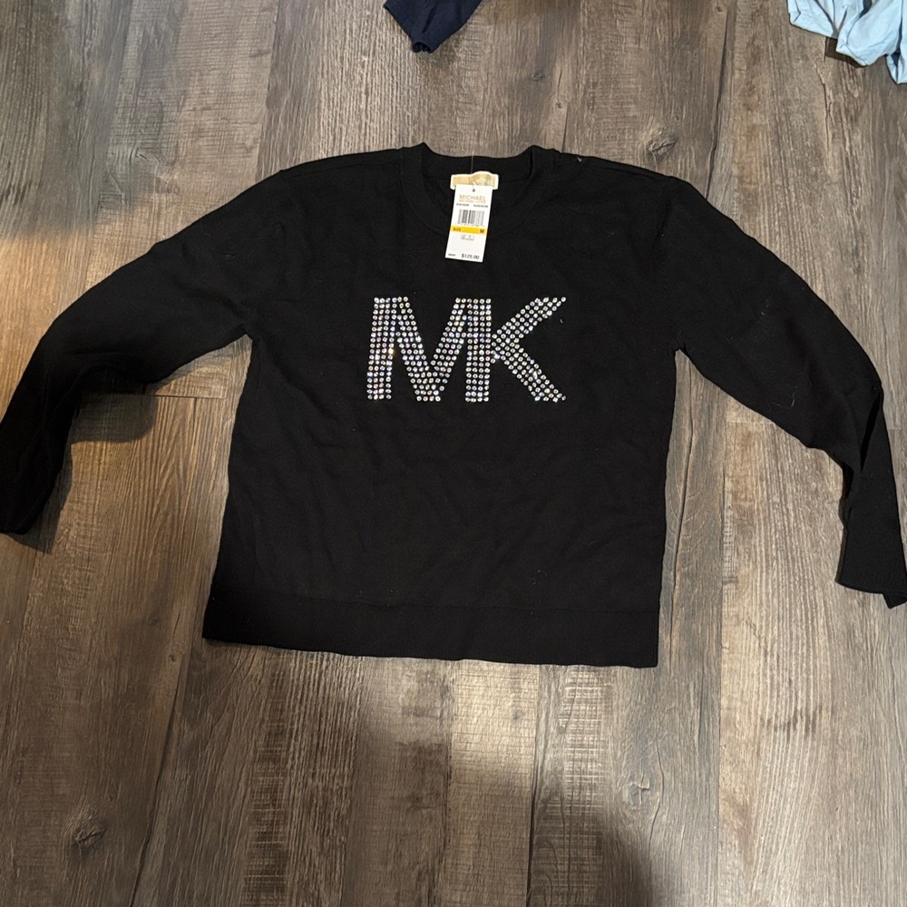 Michael Kors Black Knit Top with Rhinestone MK